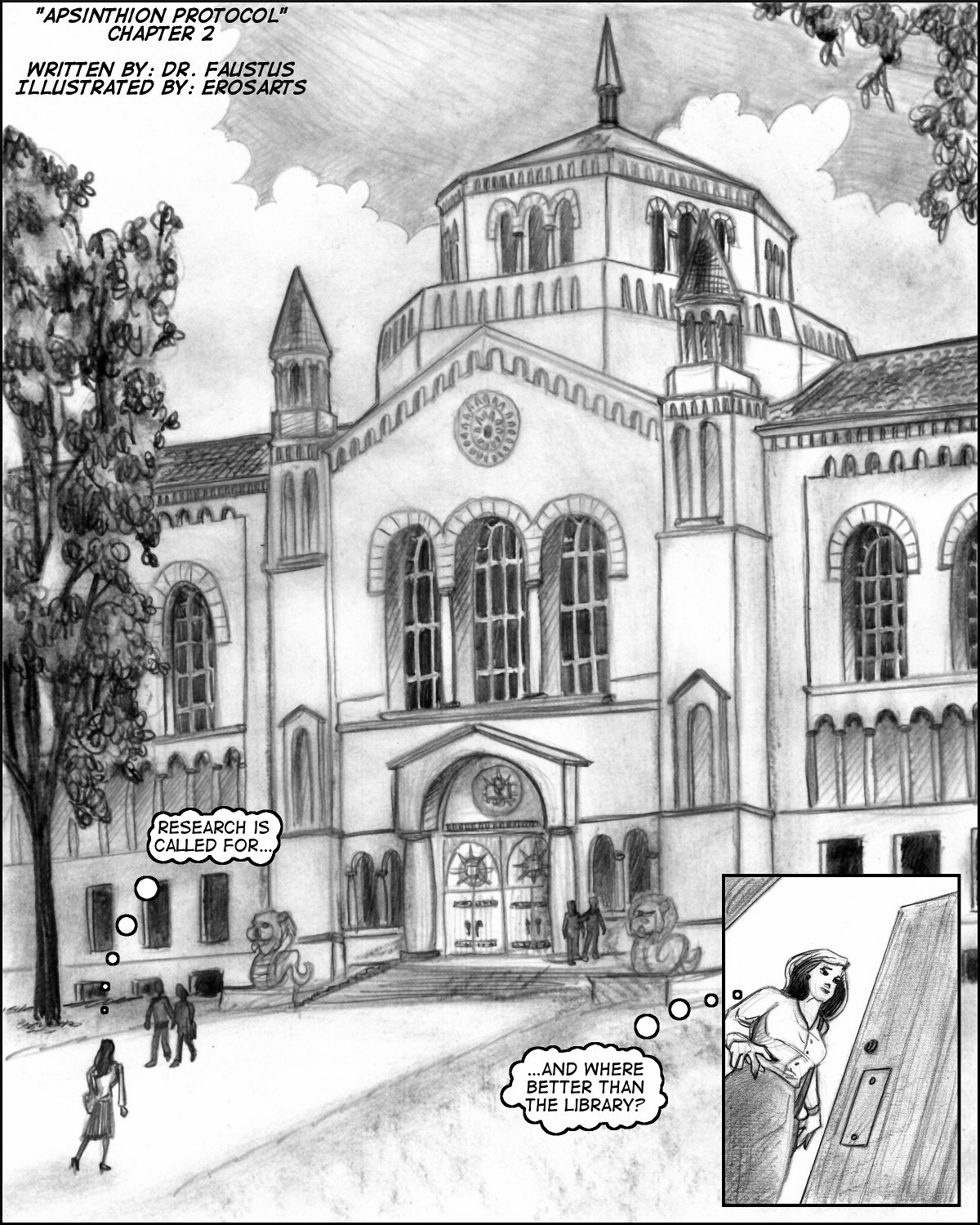 Splash panel for Chapter Two, showing the Gnosis College Library
