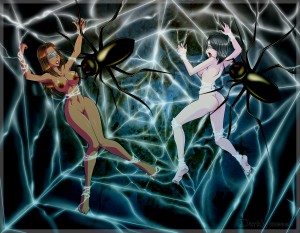 Naked Cleo and Tondelayo meanced by giant spiders!