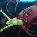 Squid-tentacle monster eats ecstatic luscious girl.