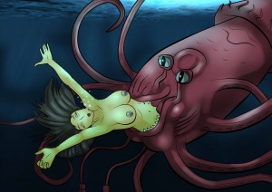 Squid-tentacle monster eats ecstatic luscious girl.
