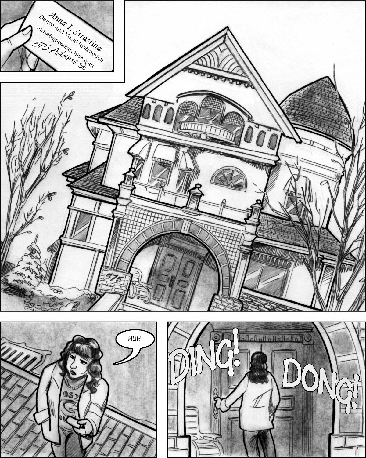 Tanya arrives for a private lesson at an elaborate Victorian house.