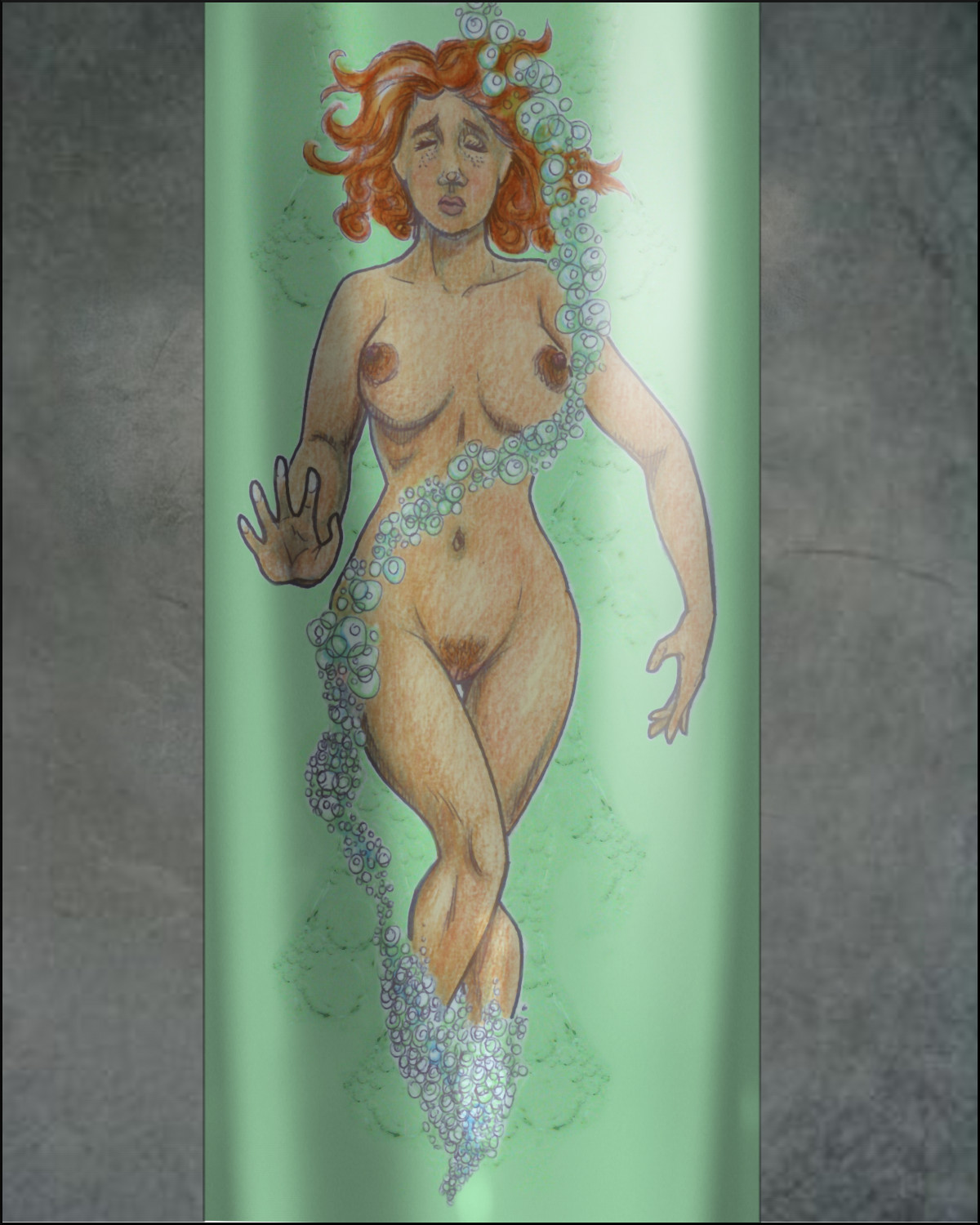 Naked Jireen dissolves in a tube.
