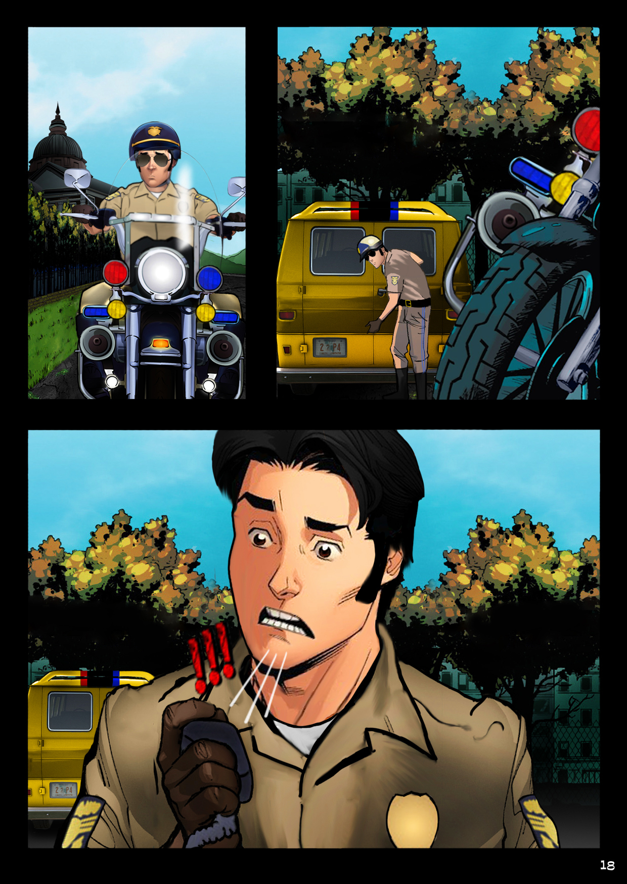 A handsome motorcycle cop spots Billy's van outside the asylum and realizes something is very wrong.