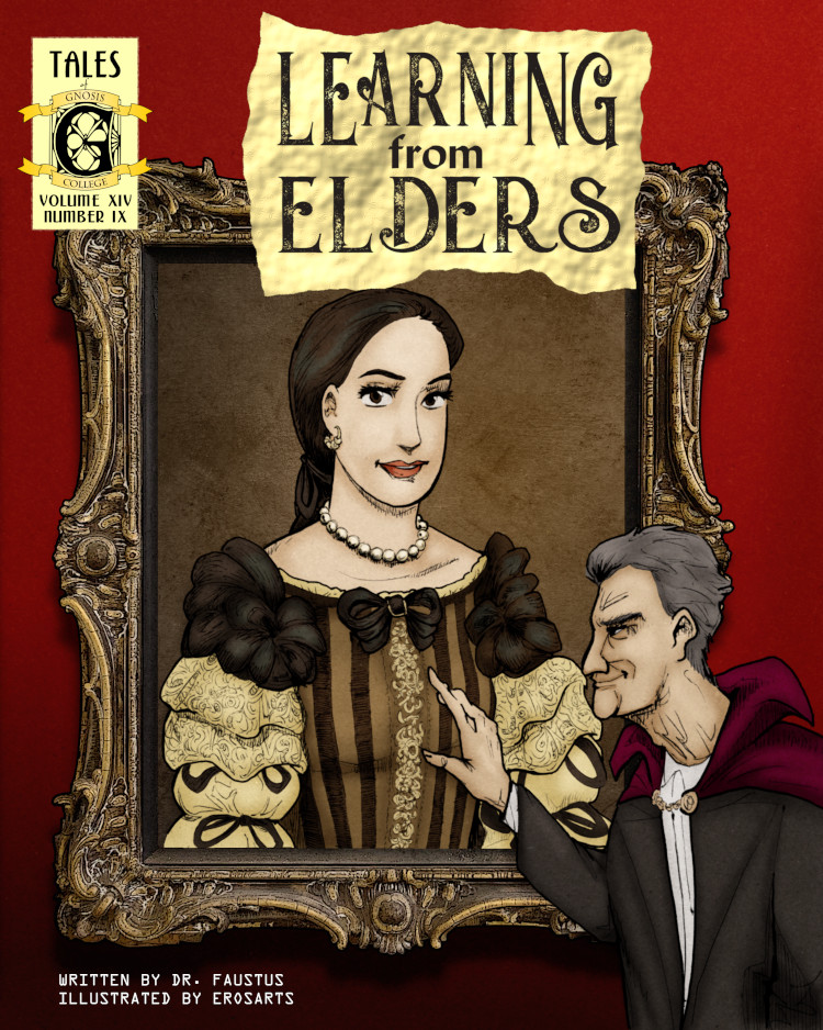 Chiara Tagliacozzo in a baroque portrait of herself, lusted after by creepy Uncle Luigi on the cover of Chapter Nine of Learning from Elders.
